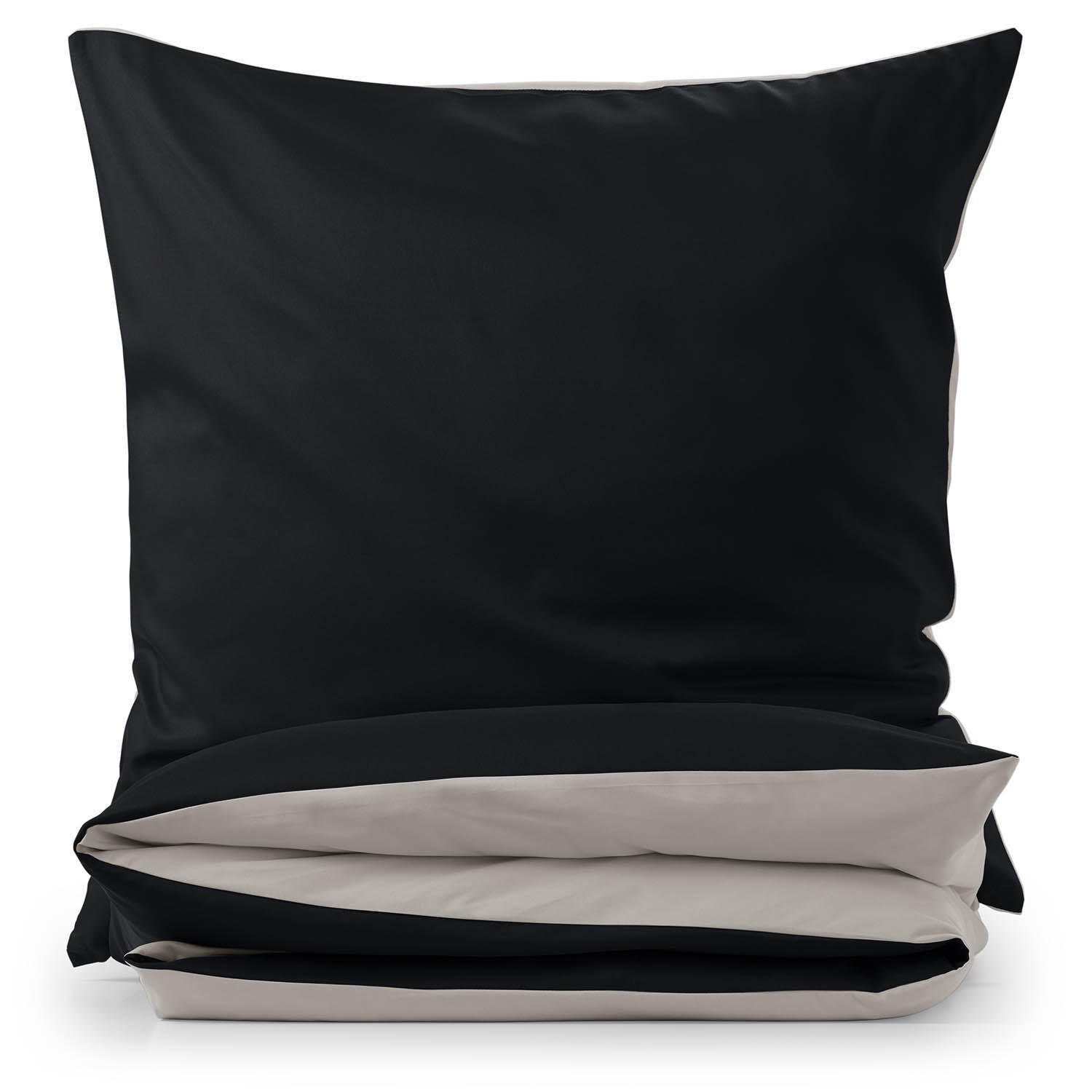 WENDEBETTWÄSCHE Ebba 135/200 cm 80/80 cm, Schwarz und Hellgrau - Hellgrau/Schwarz, Textil (135/200cm) - Blumtal