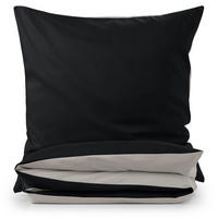 WENDEBETTWÄSCHE Ebba 2 mal 135/200 cm 2 mal 80/80 cm, Schwarz und Hellgrau - Hellgrau/Schwarz, Textil (135/200cm) - Blumtal