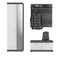 GARDEROBE Set 3-teilig weiß Hochglanz und grau, Garderobenkombination mit Schuhschrank - Chromfarben/Weiß Hochglanz, Holzwerkstoff/Kunststoff (167/197/40cm) - Inn.Furn