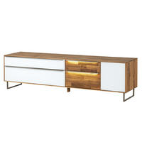 LOWBOARD Wildeiche 200x43x52 natur geölt / Glas weiß WIEN #105 - Naturfarben, Holz (200/52/43cm) - Massivmoebel24
