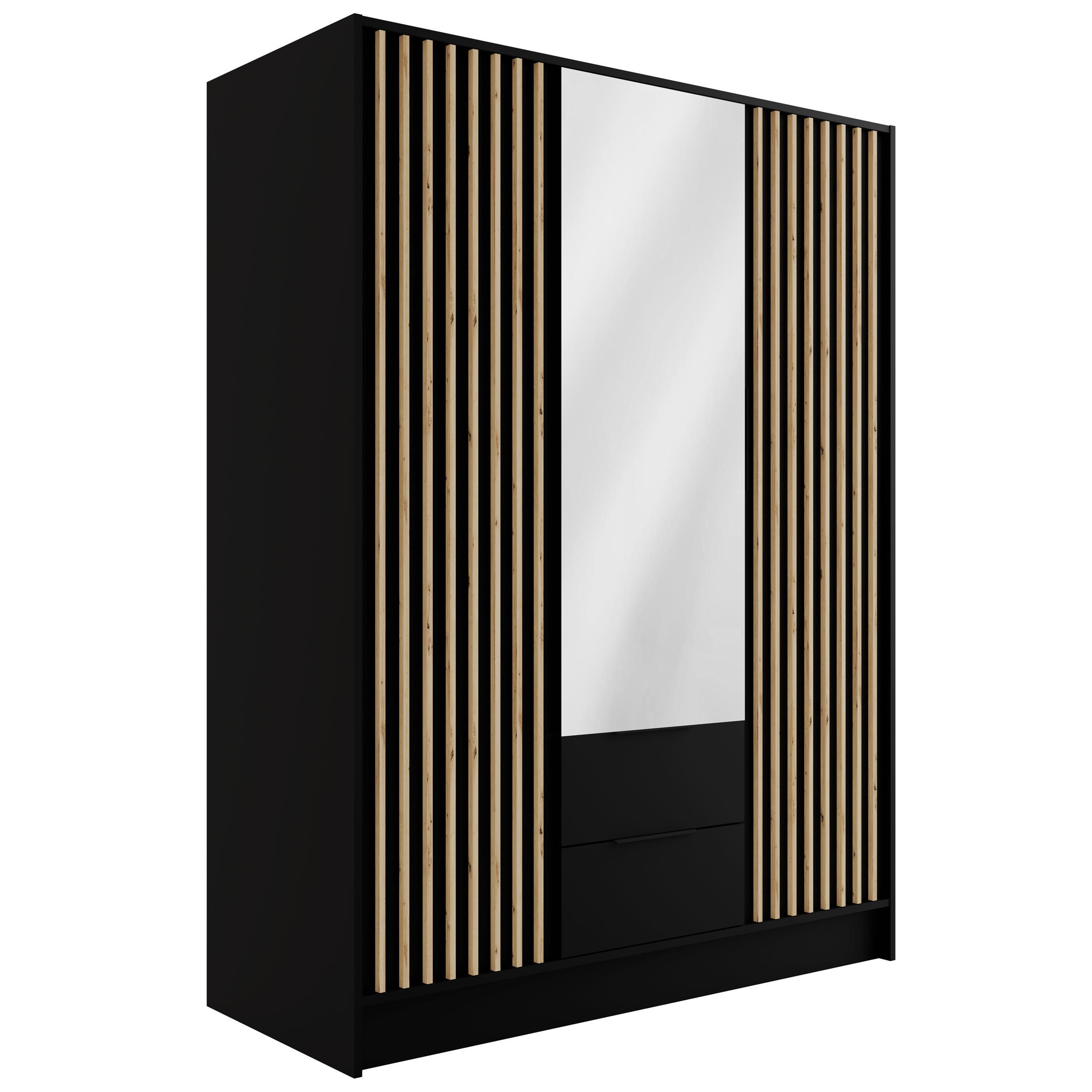 KLEIDERSCHRANK NELIA - 150 cm - Schwarz/Eiche Artisan, Holzwerkstoff (150/200/51cm) - ALTDECOR