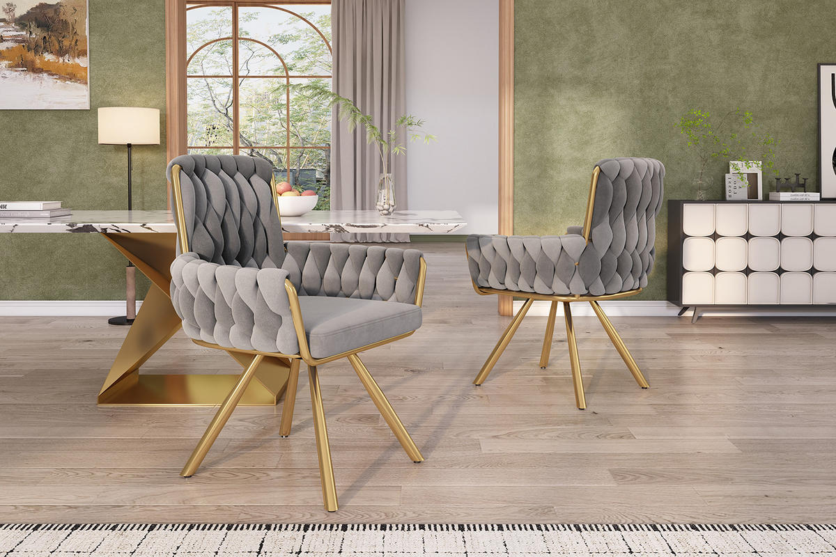 ESSTUHL 4er-Set Grau Samt 360° Drehbar mit Armlehnen - Grau, Textil (63/87/50cm) - PANGIVO