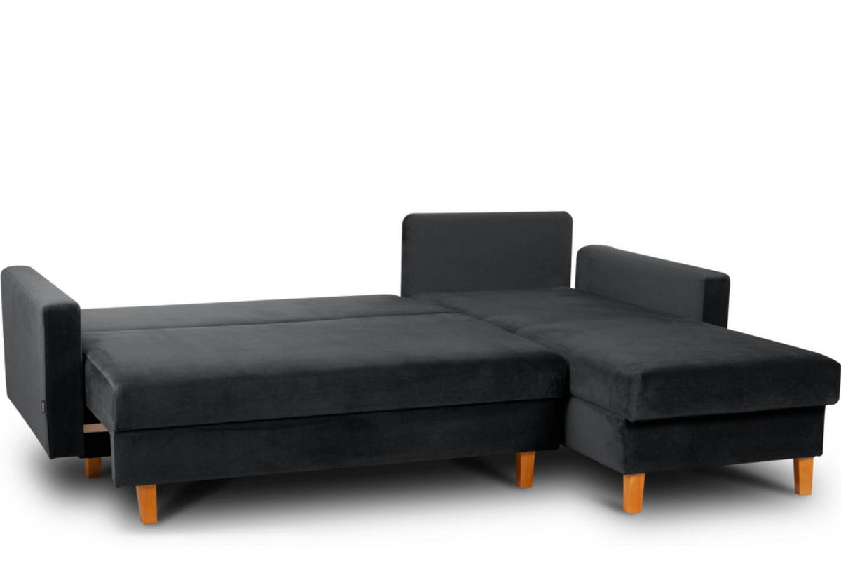 ECKSCHLAFSOFA ERISO 3/4 Sitzer und Universalecke mit Ottoman, Velour-Stoff, graphit - Graphitfarben/Braun, Textil (240/183cm) - KONSIMO®