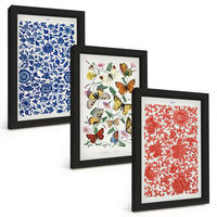BILDER SET 3er Set - 20x30 cm Schwarzer Rahmen - Vintage-Blumen-Schmetterlings-Ornamente - Schwarz, Kunststoff (20/30cm) - TULUP