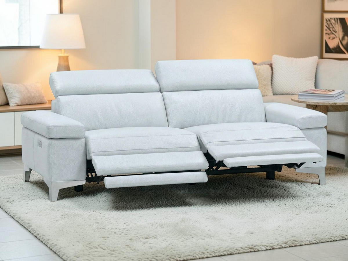 3-SITZER Sofa Talisman Echtleder mit 2 x Relaxfunktion Weiß - Weiß, Leder/Metall (216/80/100cm)