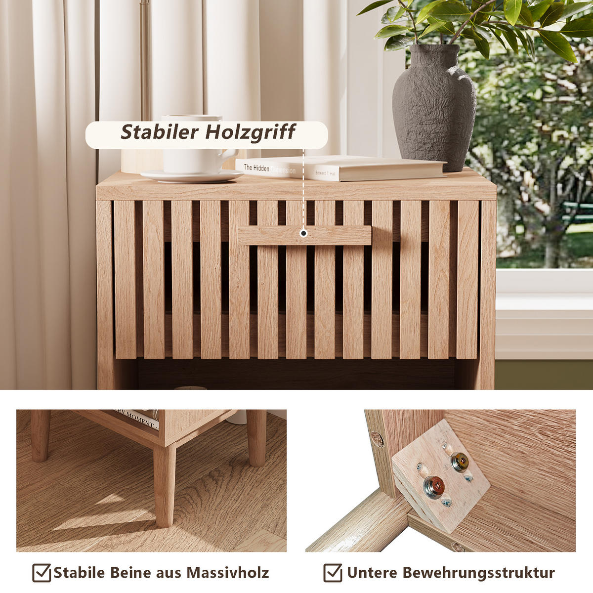 NACHTTISCH 2er Set Holzoptik Schubladen Ablage 40x35x55 cm - Naturfarben, Holz (35/55/40cm) - LEBENLANG