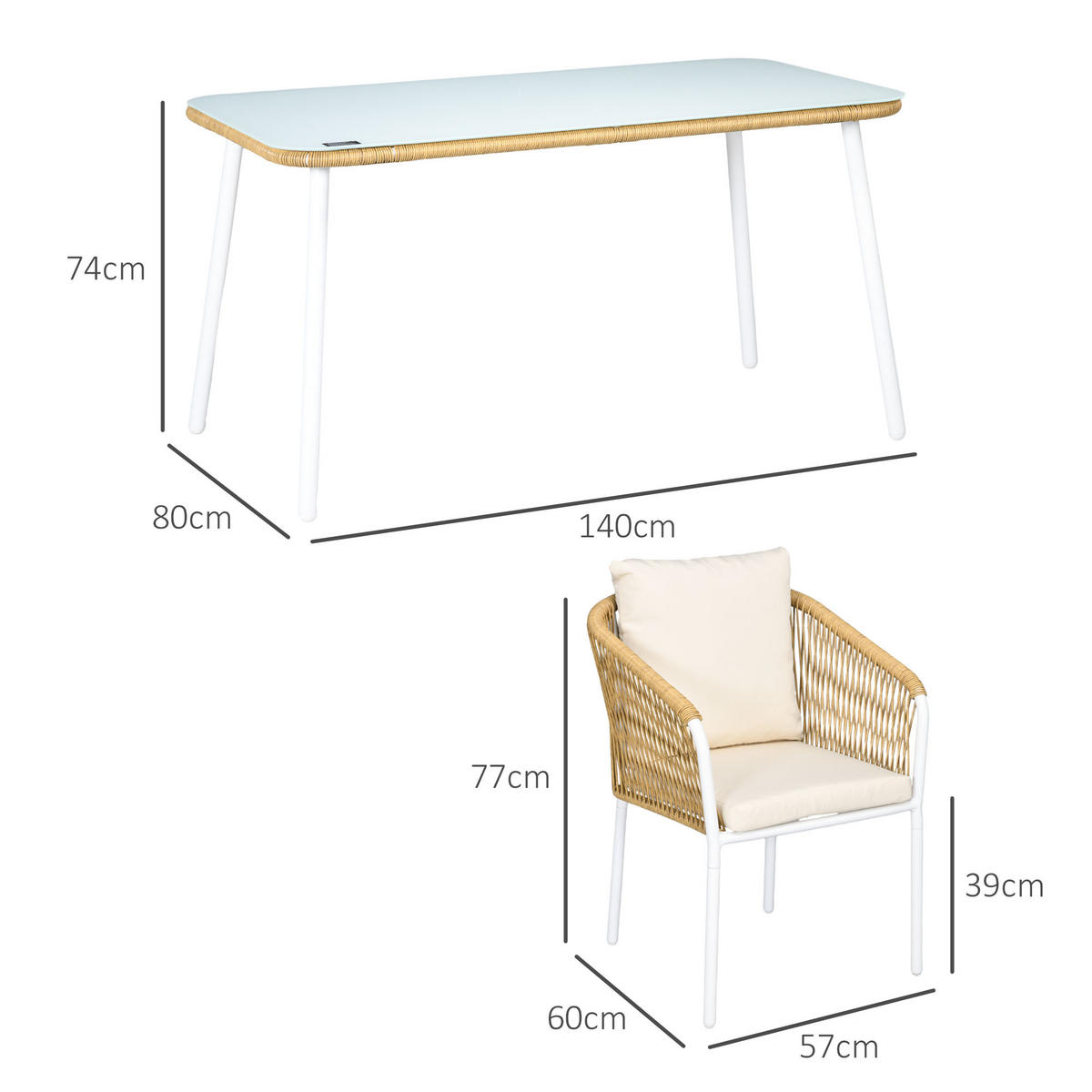 GARTENMÖBEL Set, PE-Rattan, Alu, Gelb - Gelb, Kunststoff - Outsunny