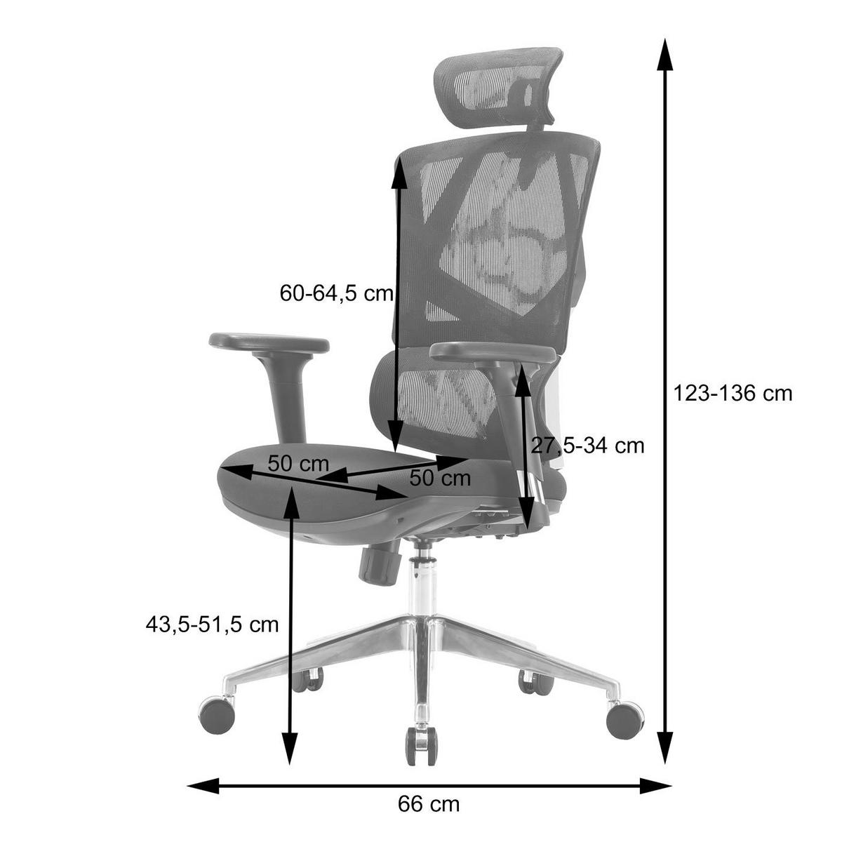 BÜROSTUHL MESH Schwarz - Schwarz, Textil (66/136/95cm) - SIHOO