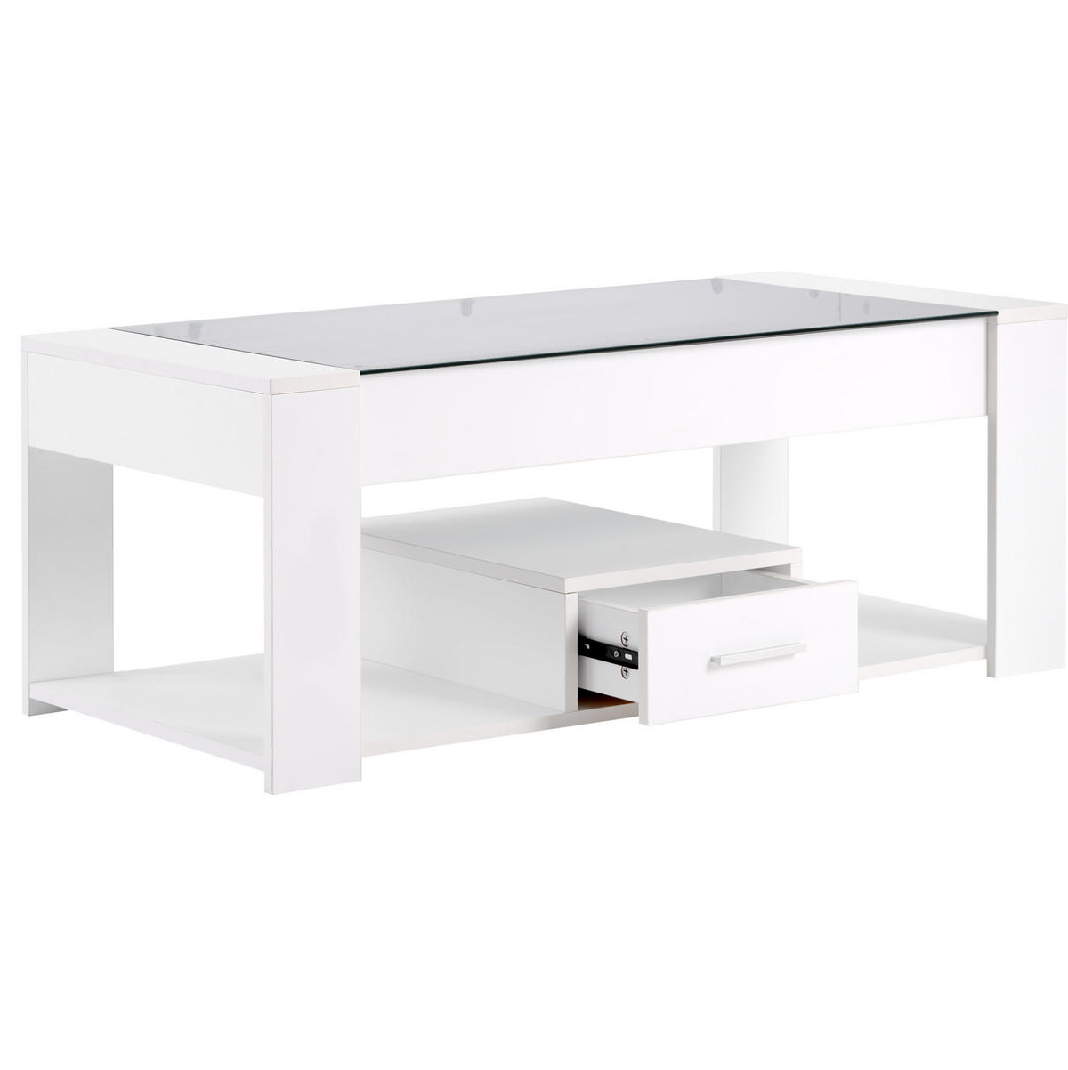 KONFERENČNÍ stolek 100/50/40 cm bílý z dřevotřísky se skleněnou deskou a úložným prostorem - bílá, kompozitní dřevo (100/50/40cm) - OKWISH