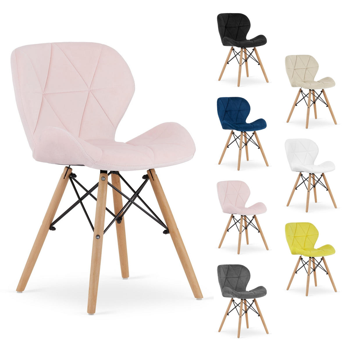 STUHL AMATRICE 4-er Set, Rosa, mit Samtstoff gepolstert - Rosa, Holz/Textil (48/74/53cm) - Komodee
