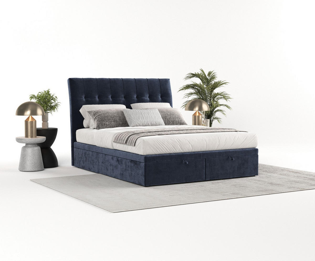 POLSTERBETT Kelsea mit Stauraum 200/200 cm Marineblau im Lotta Stoff - Schwarz/Dunkelblau, Holz/Holzwerkstoff (200/200cm) - AltaBeds