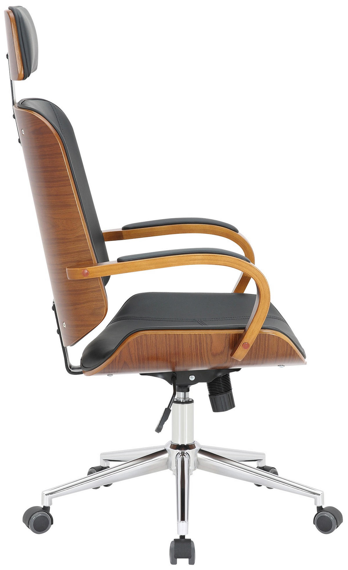 DREHSTUHL Lederlook Walnuss/Schwarz - Walnussfarben/Schwarz, Textil/Metall (70/118/70cm) - CLP