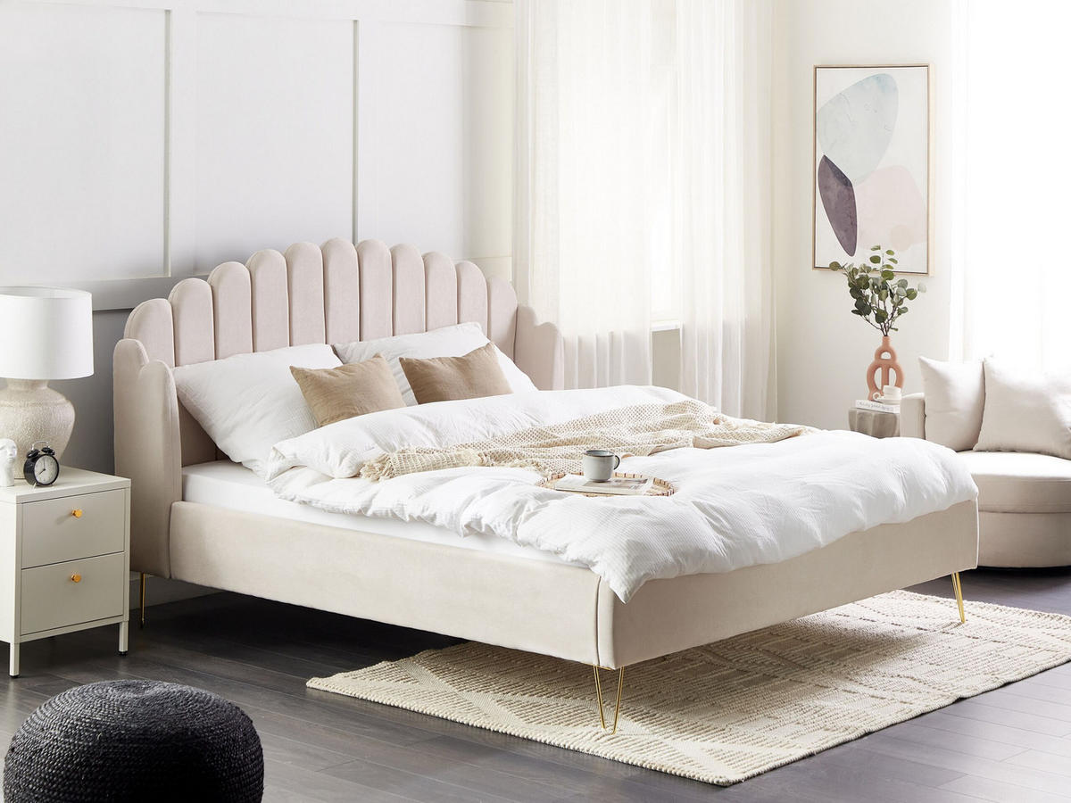 POLSTERBETT 180/200cm Helles Beige Ambillou - Beige, Textil (180/200cm) - Beliani