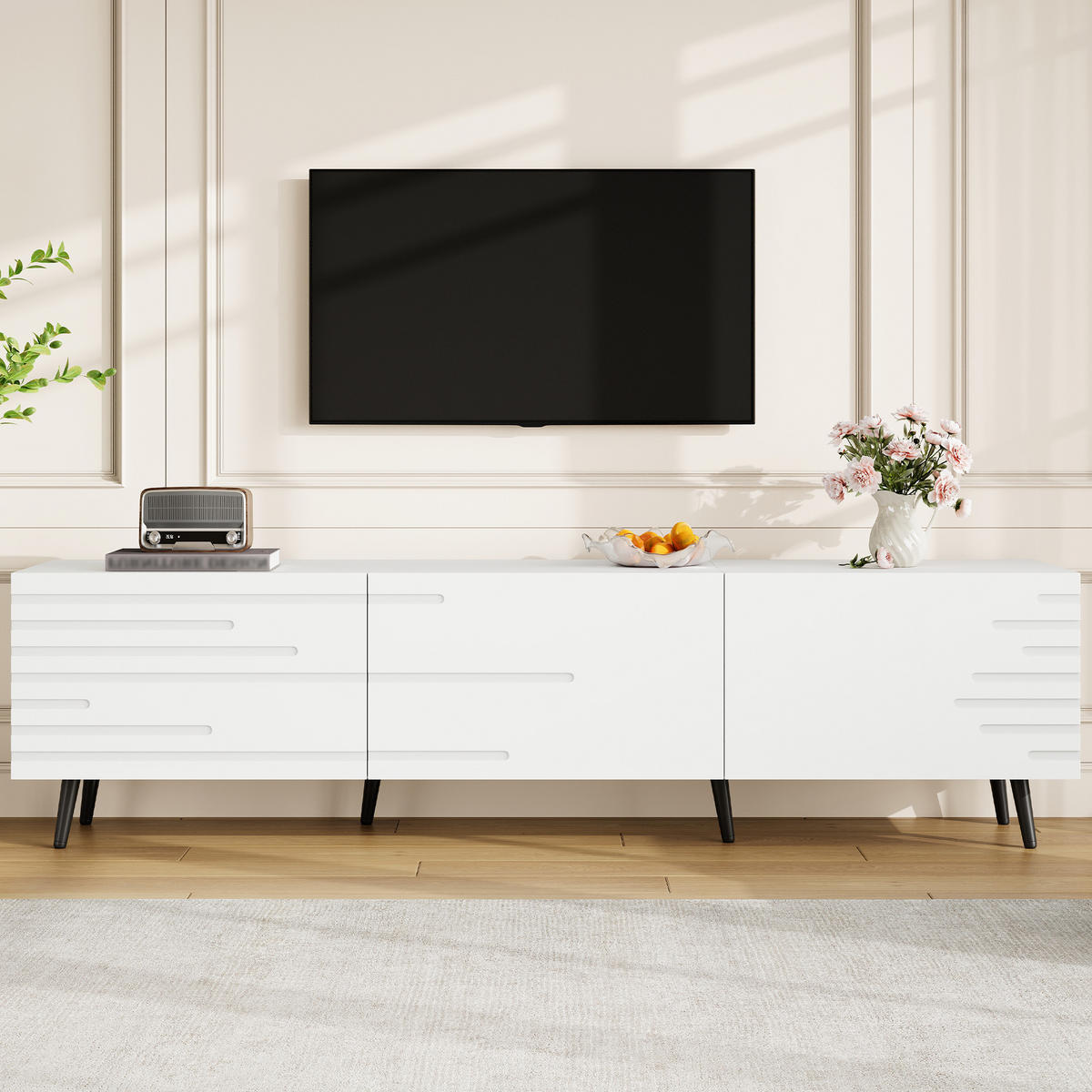 TV-LOWBOARD 180x40x48 cm Weiß MDF 3 Türen Stauraum - Weiß, Holzwerkstoff (40/48/180cm) - FLIEKS