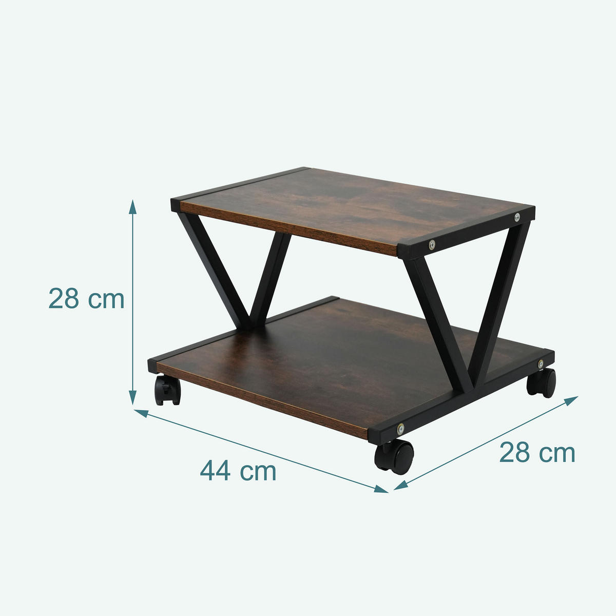 DRUCKERSTÄNDER Schwarz Industrial mit Rollen 2 Ebenen - Braun, Holzwerkstoff/Kunststoff (28/44/30cm) - Relaxdays