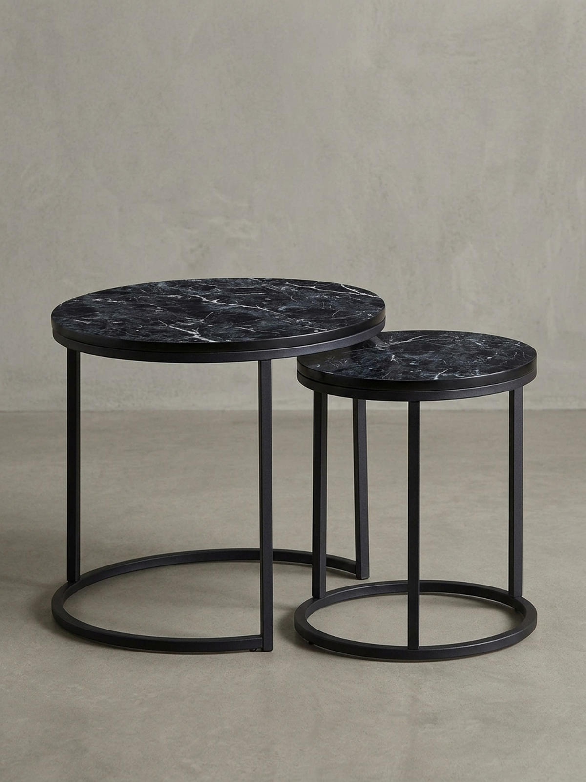 BEISTELLTISCH 2er Set Marmoroptik Metall Modern, Schwarz 50x50x45 cm - Schwarz, Holz/Metall (50/50/45cm) - KADIMA DESIGN