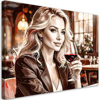 LEINWANDBILD Frau Restaurant Rotwein 120x80cm - Beige, Textil (120/80cm) - Feeby