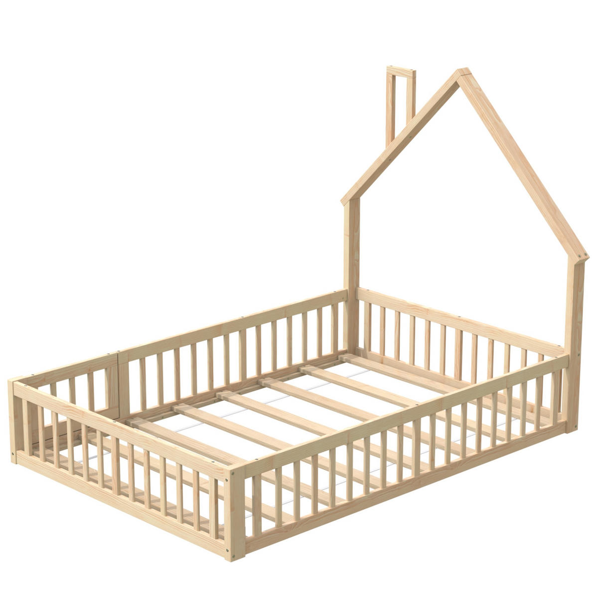 KINDERBETT 140/190 cm mit Lattenrost, Sicherheitsgitter und Schornsteinform, Natur - Naturfarben, Holz (140/190cm) - Redom