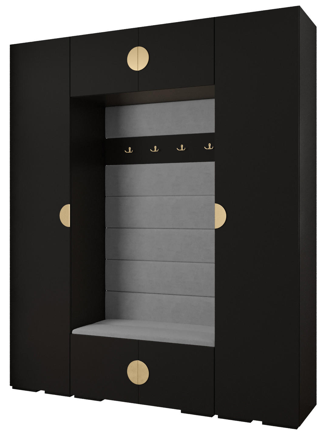 Abiks Möbel Garderoben-Set Schwarz, Grau, Gold 200x236.7x47 cm