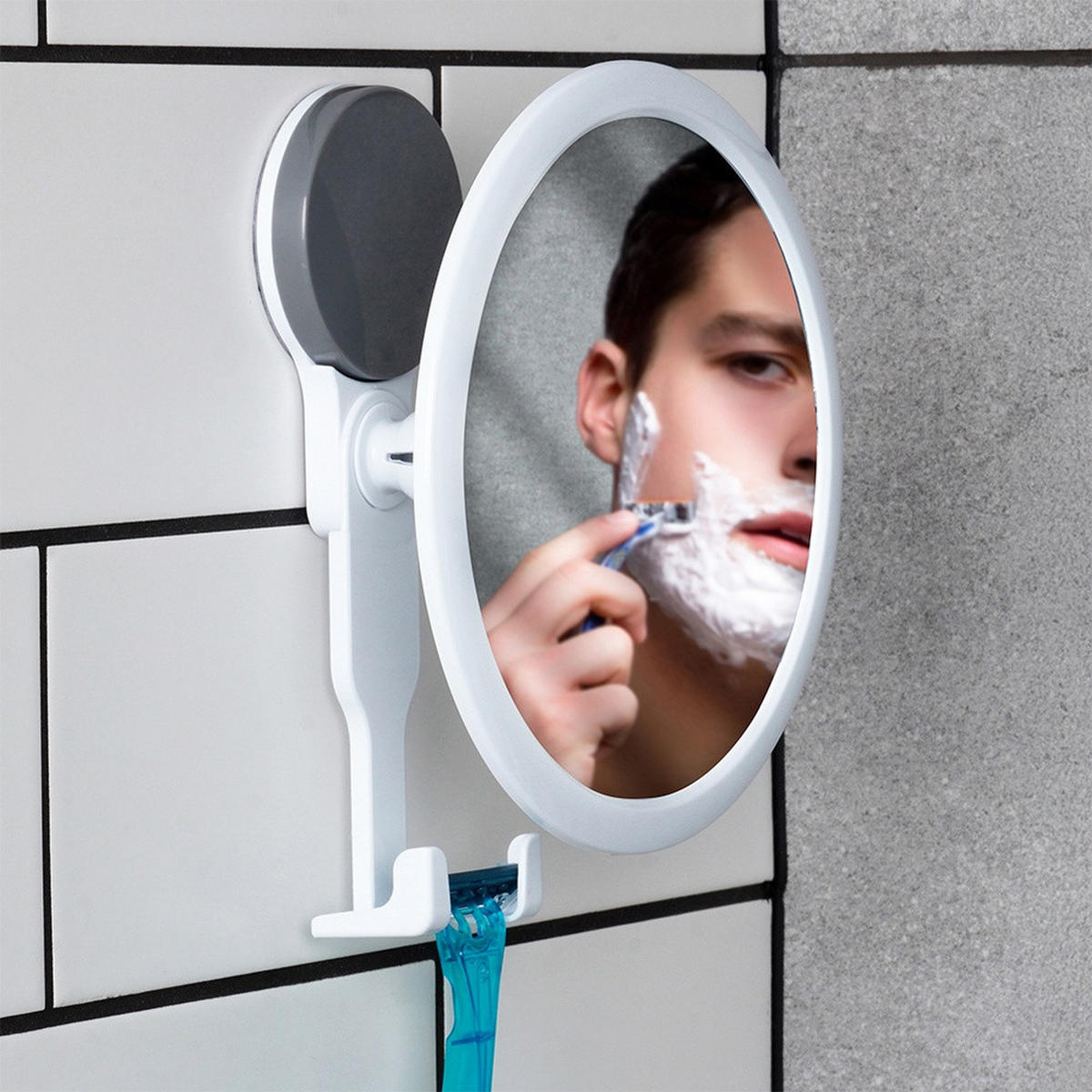 KOSMETIKSPIEGEL mit Saugnapf - Silberfarben, Metall (18/20/10cm) - Bathroom solutions