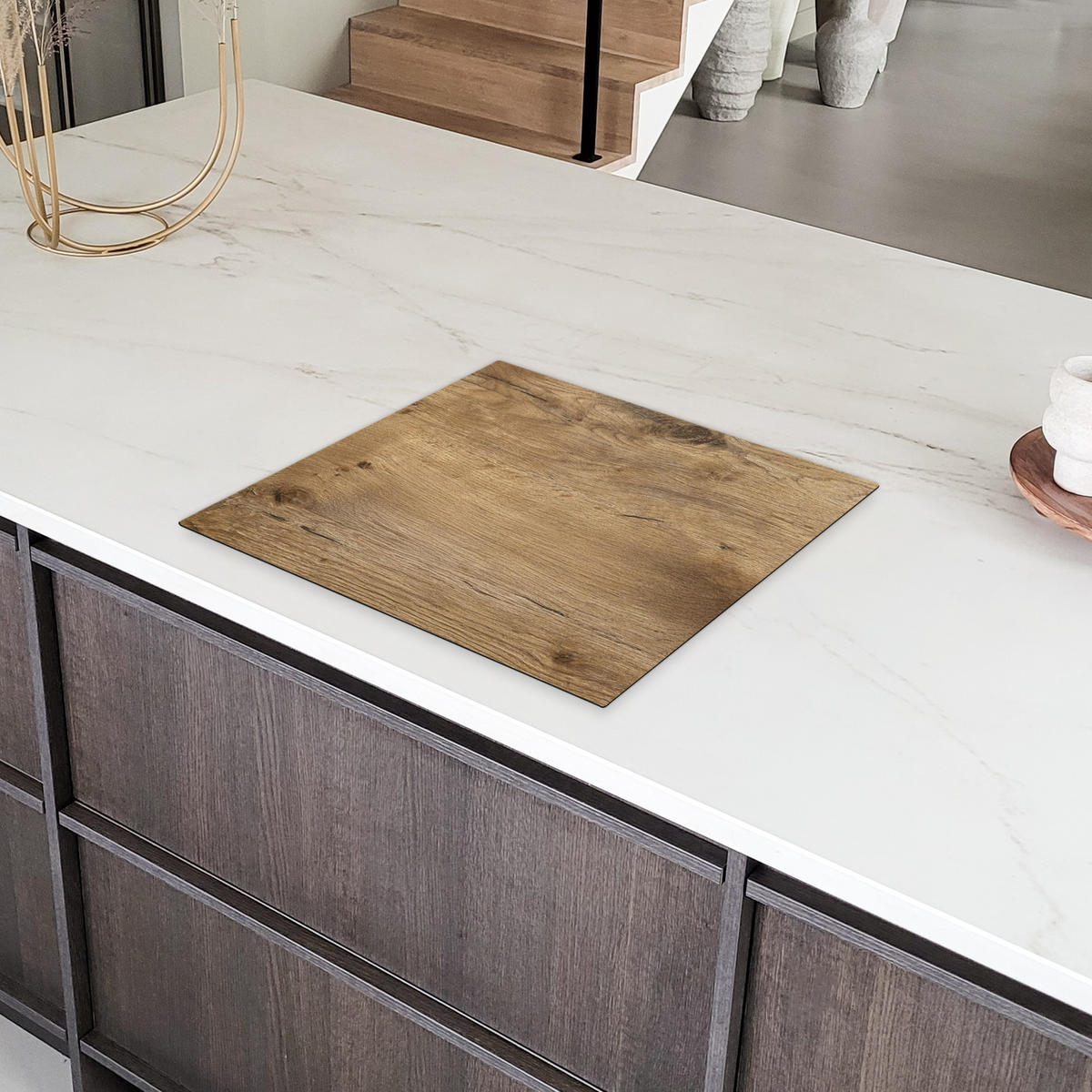 HERDABDECKPLATTE Holz - Braun - Holzoptik 59x51 cm - Eichefarben, Kunststoff (59/51/0.2cm) - MuchoWow