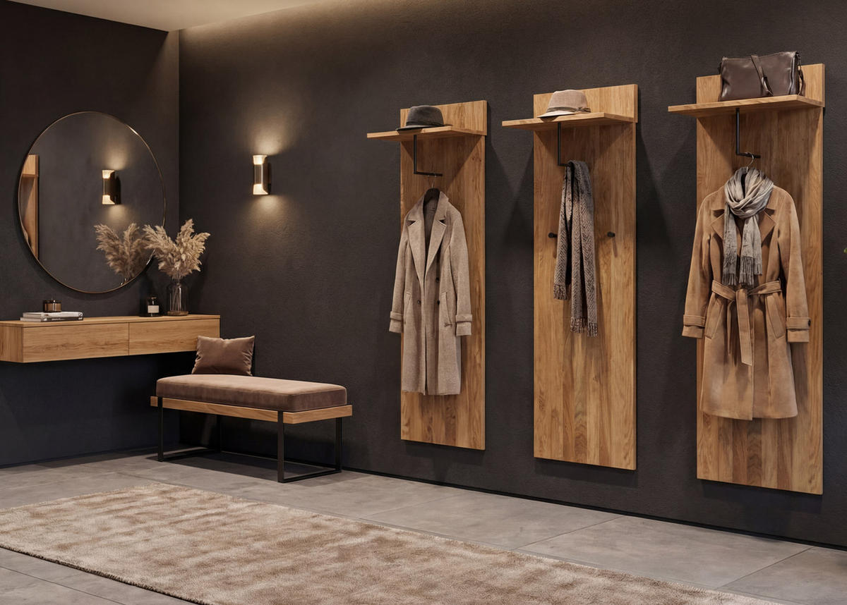 SADA 3 KUSŮ ŠATNÍKOVÝCH PANELŮ Dekor dub - dub Wotan, dřevo (42/135/22cm) - MCW