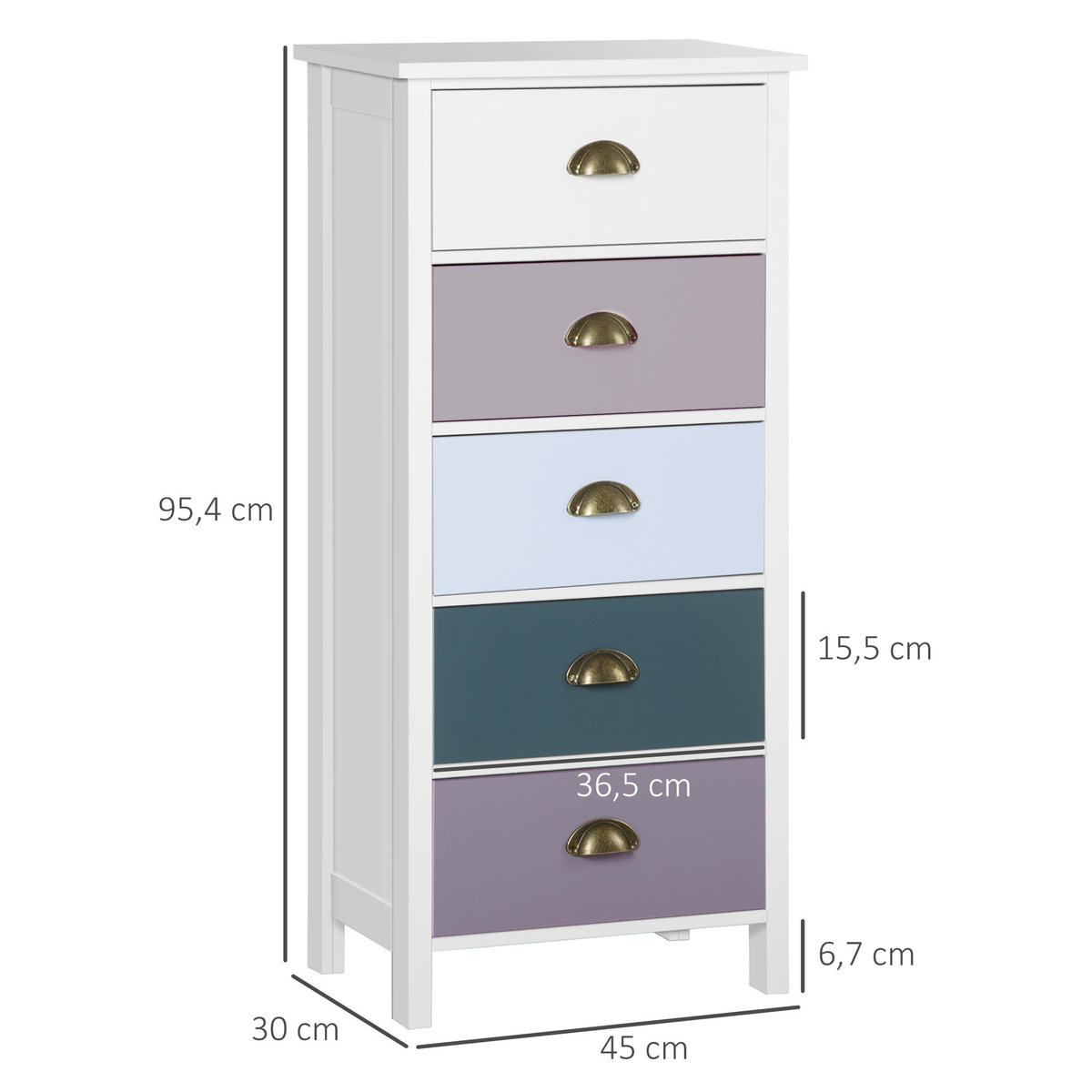KOMMODE Mehrfarbig 45/30/95,4 cm 5 Schubladen - Multicolor, Holzwerkstoff (45/95.4/30cm) - PANGIVO