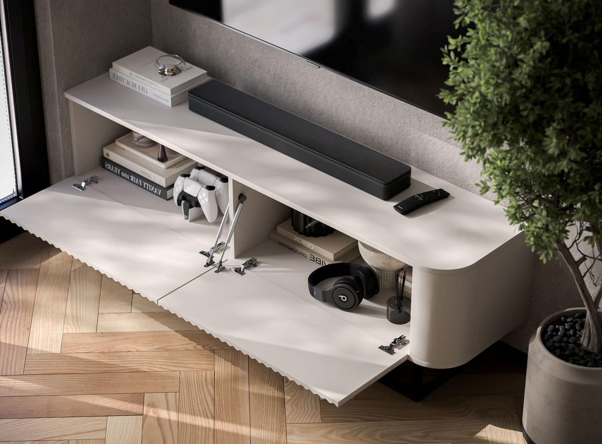 TV STOLÍK Aurora kašmírový matný 140 cm s kovovým rámom - čierna/kašmírová, kov/kompozitné drevo (140/44/35cm) - Meble Lindner