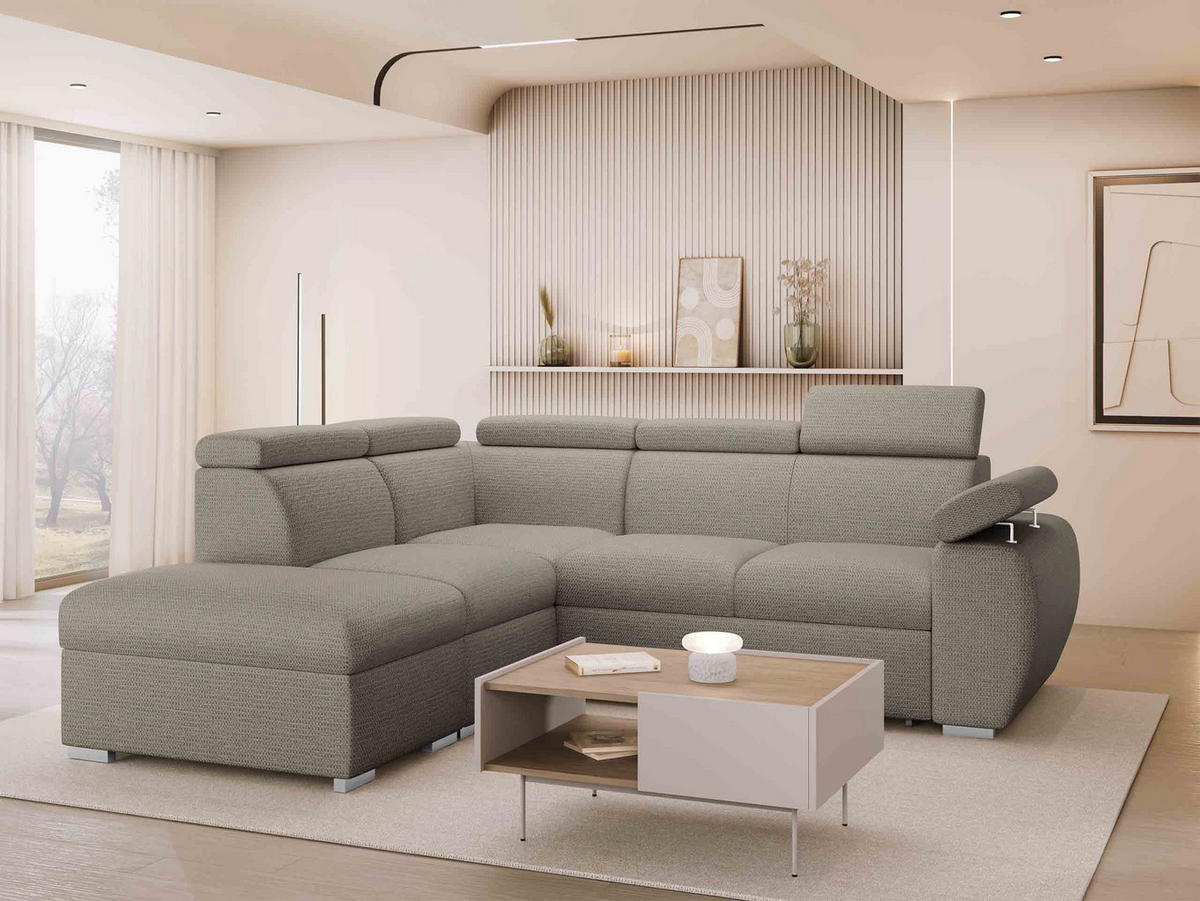 ECKSOFA Boston 2RR1P, Seite: Links PUFAP+R+1P(65)+2R - Kaschmir/Silberfarben, Holz/Textil (260/230cm) - MIRJAN24