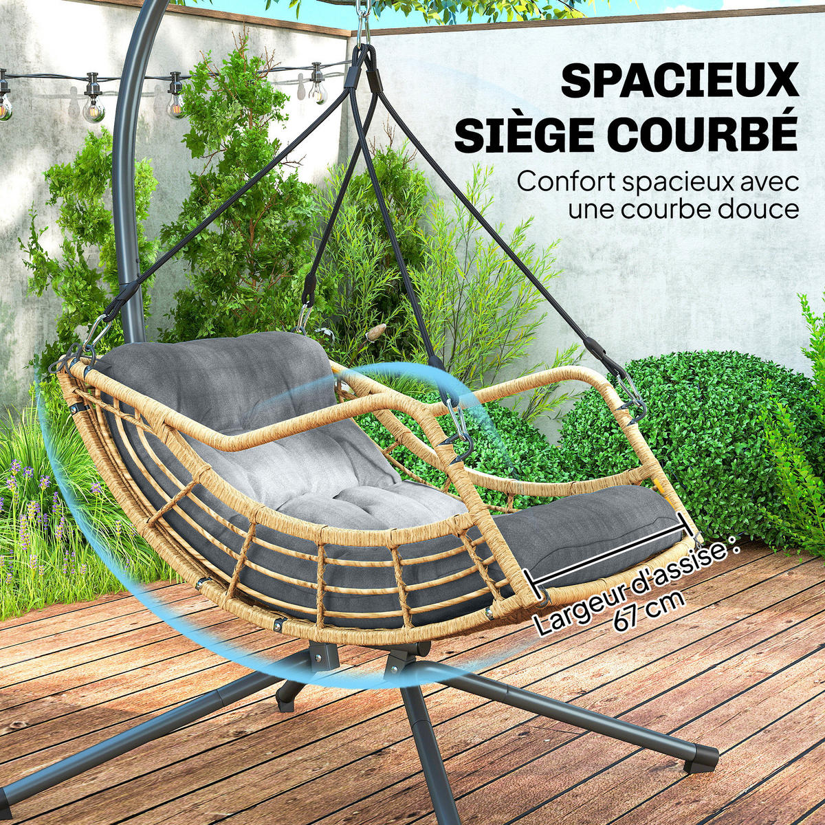 HÄNGESESSEL mit Gestell DE-13714 höhenverstellbar Grau - Dunkelgrau, Metall (100/192/118cm) - ComfortXL