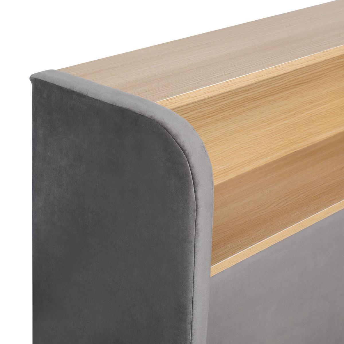 JUGENDBETT 140/200 cm in Grau Samt mit Bettkasten, LED und USB - Grau, Holzwerkstoff/Textil (140/200cm) - WISHDOR