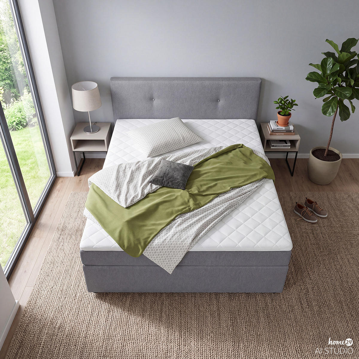 BOXBETT - Dunkelgrau, Holzwerkstoff/Textil (140/200cm) - home24