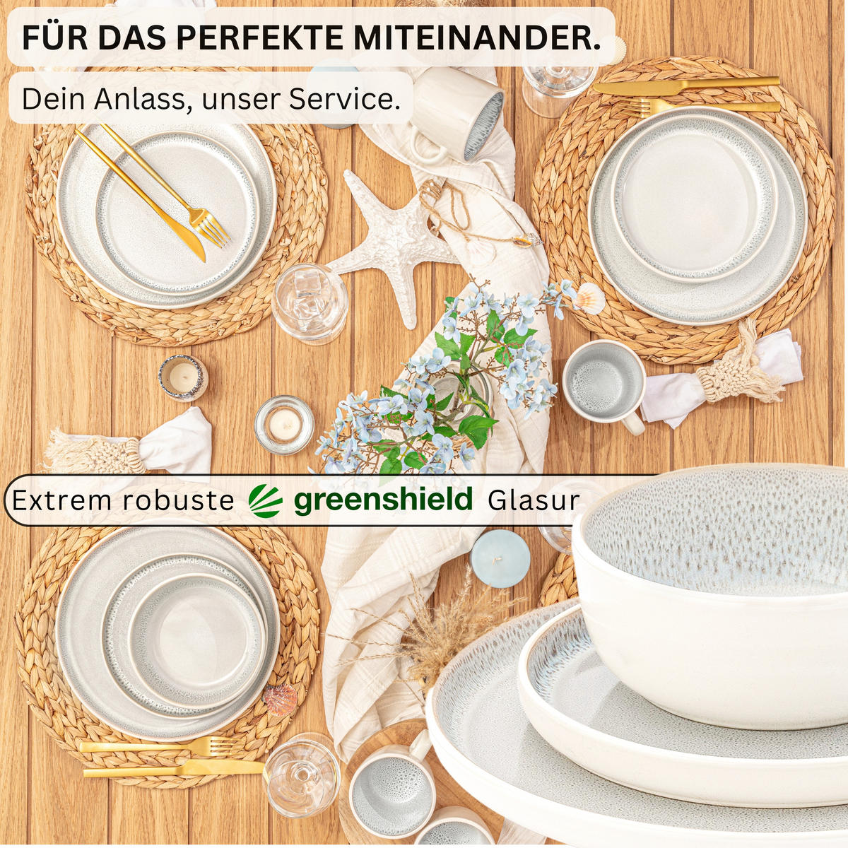 TAFELSERVICE KRETA - 36 teilig aus Steingut 12 Personen - Creme, Stein (50/30/80cm) - Sänger