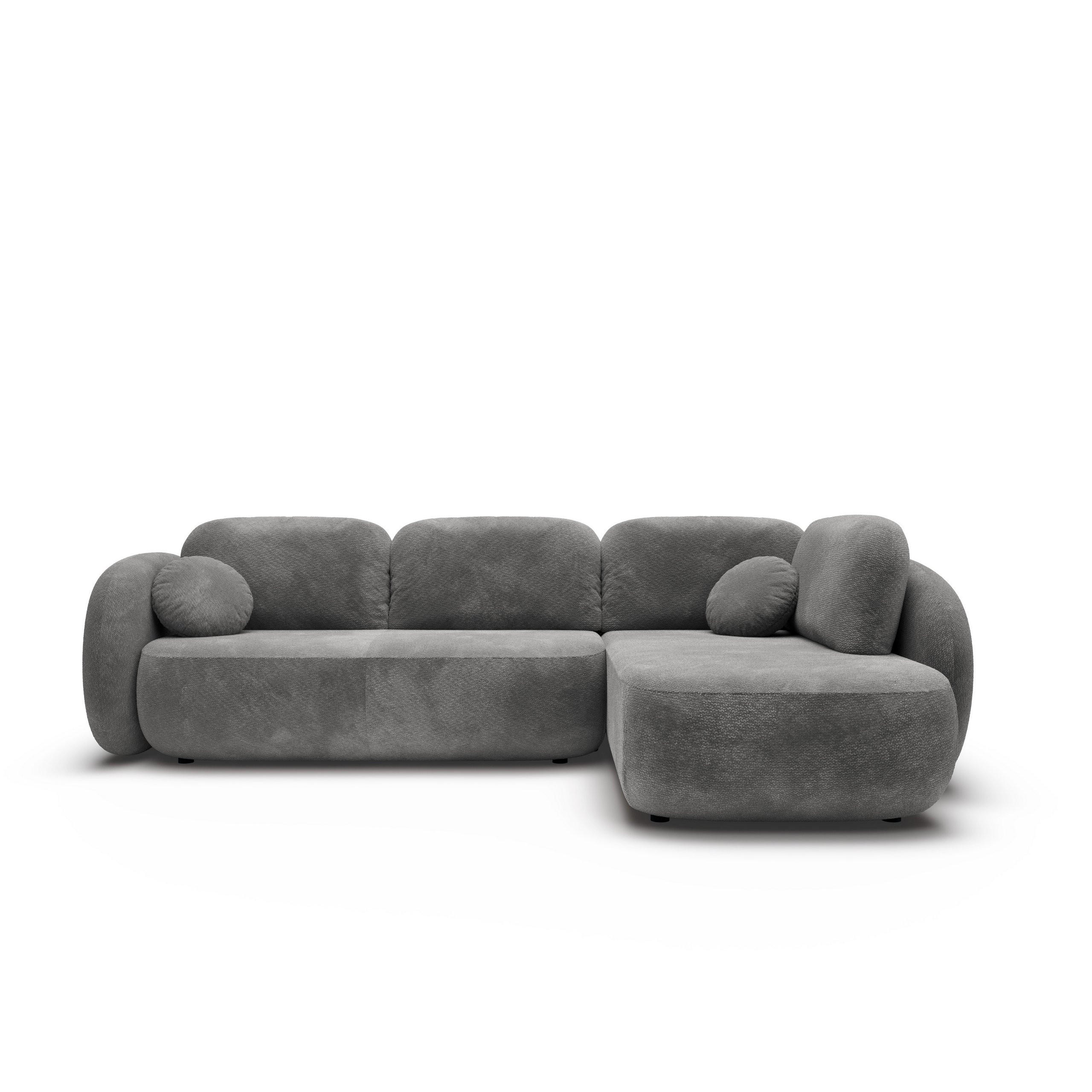 ECKSOFA AMICO II R-S Grau Geflochtener Stoff mit Schlaffunktion - Grau, Holz (289/190cm) - MASSENO