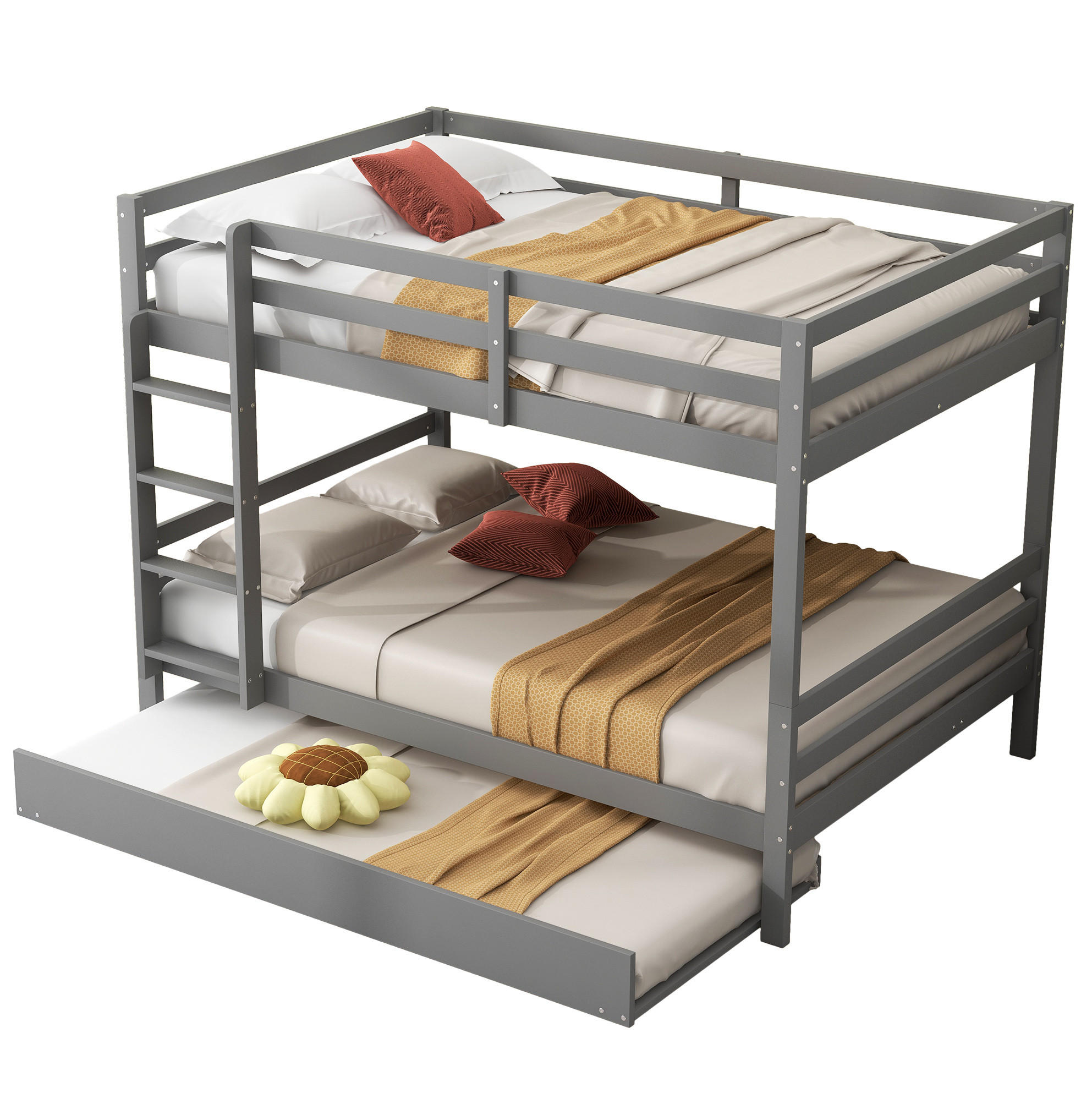 ETAGENBETT 140/200 cm Grau mit Ausziehbett und stabiler Treppe - Grau, Holz (140/200cm) - Flora Grace