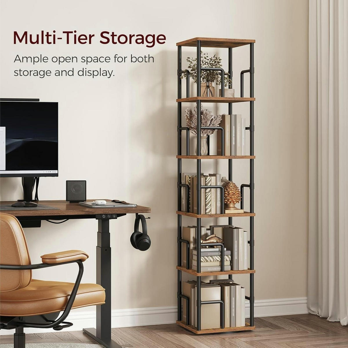 BÜCHERREGAL Drehregal 6 Ebenen Braun Schwarz 30 x 30 x 158,7 cm - Braun, Holzwerkstoff (30/158.7/30cm)