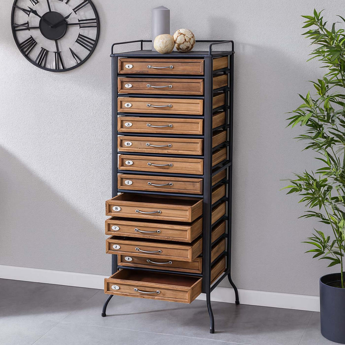 APOTHEKER-SCHRANK Braun, Schwarz - Schwarz/Braun, Holz (55/129/38cm) - MCW