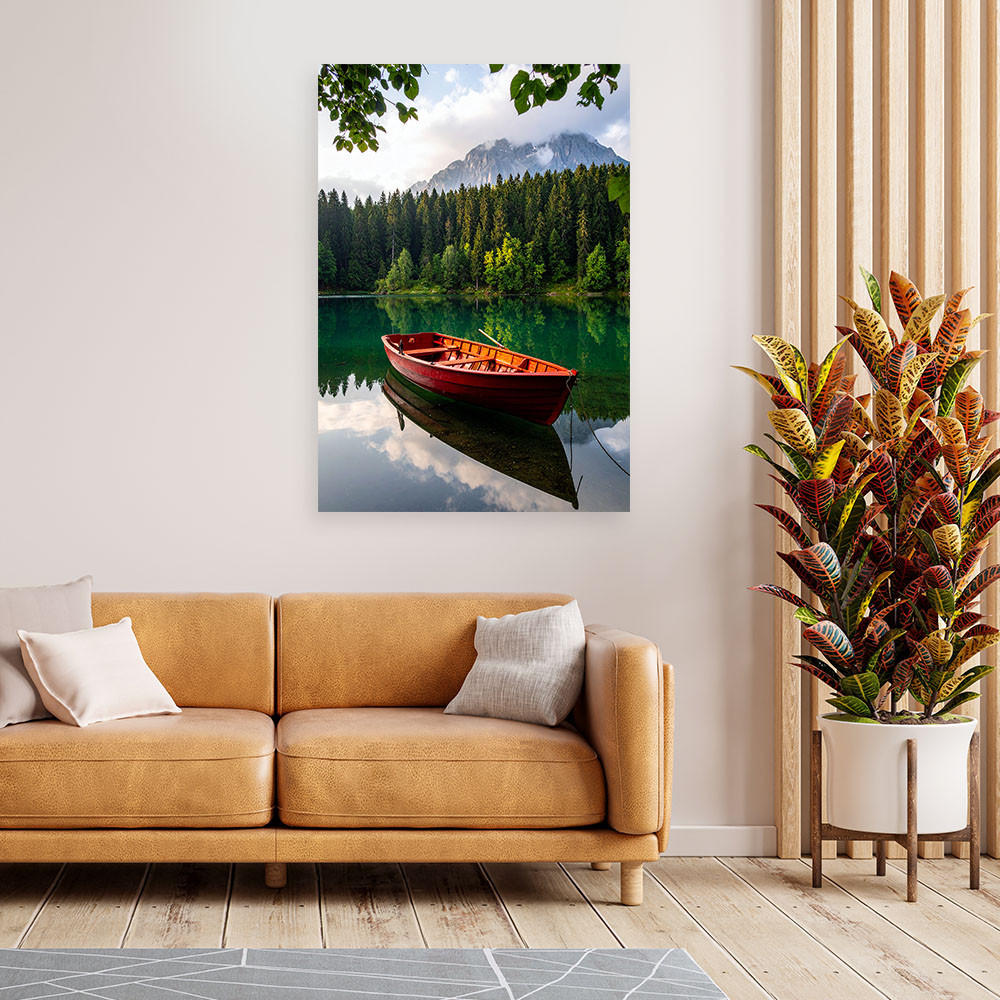 LEINWANDBILD See Boot Berge Landschaft 60x90cm - Grün, Textil (60/90cm) - Feeby