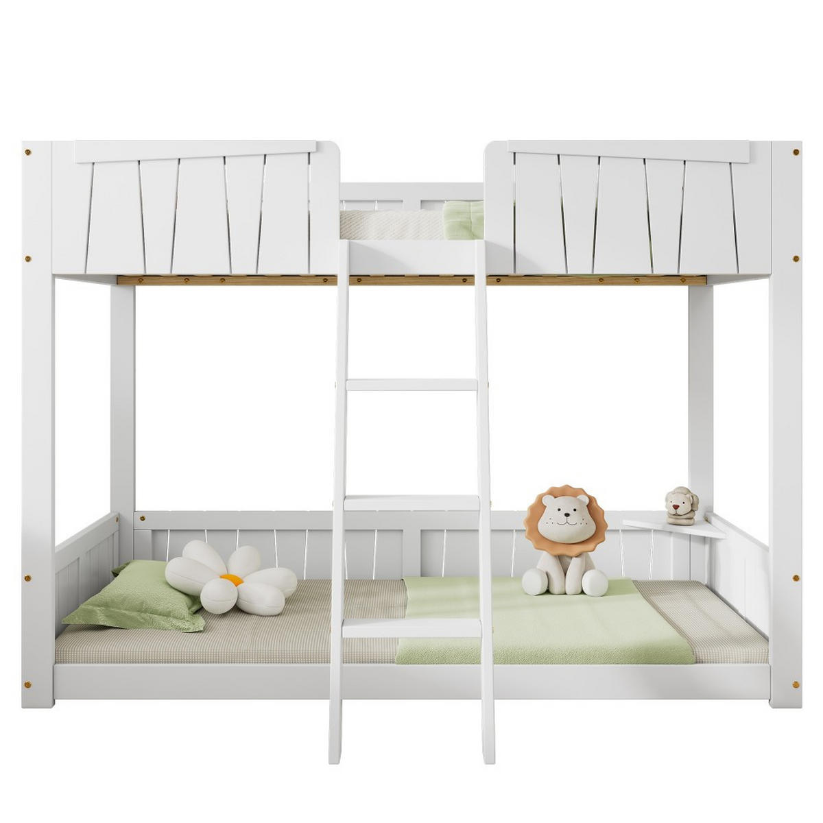 ETAGENBETT 90x200cm in Weiß mit Offenes Regal und dreistufiger Leiter - Weiß, Holz (90/200cm) - KOMHTOM