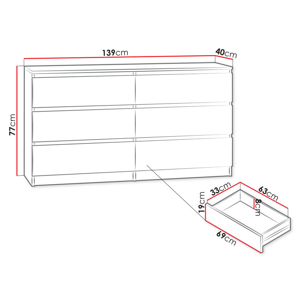 Thumbnail - Mirjan24 Kommode, Weiß, Holzwerkstoff, 6 Schubladen, 138x77x40 cm, Wohnzimmer, Kommoden & Sideboards, Kommoden