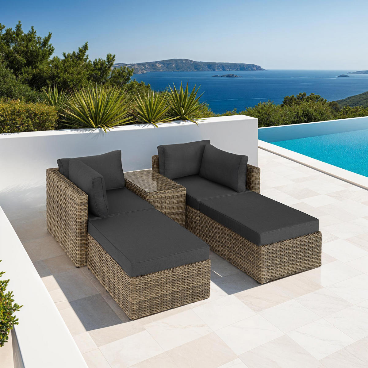 RATTANLOUNGE San Domino,mit Sicherheitsglasplatte,natur - Naturfarben, Kunststoff (72/63cm) - tectake