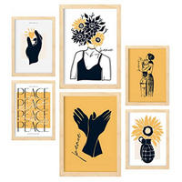 POSTER Set Mit 6 In Schwarzer Tinte Liebe Machen, Nicht Krieg Kunstdrucke Von Meer Und Ozean Für Innenarchitektur A3 & A4 Rahmen Aus Hellem Holz - Beige, Papier (29/3cm) - Nacnic