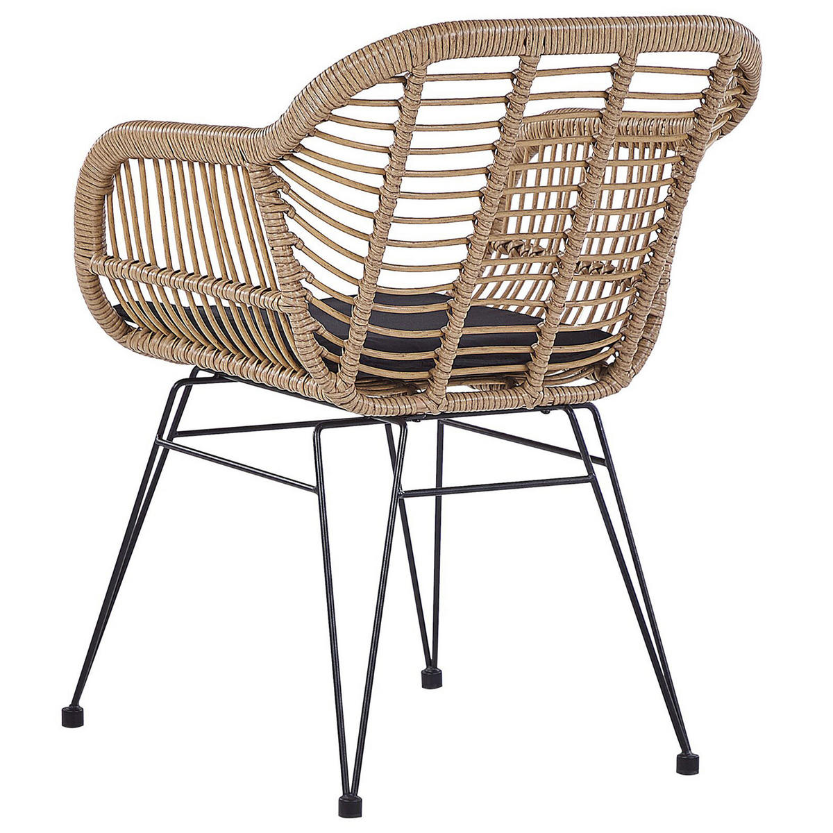 BALKONSET 2-Sitzer Rattan natürlich Auflagen schwarz Tropea II - Beige/Schwarz, Kunststoff - Beliani