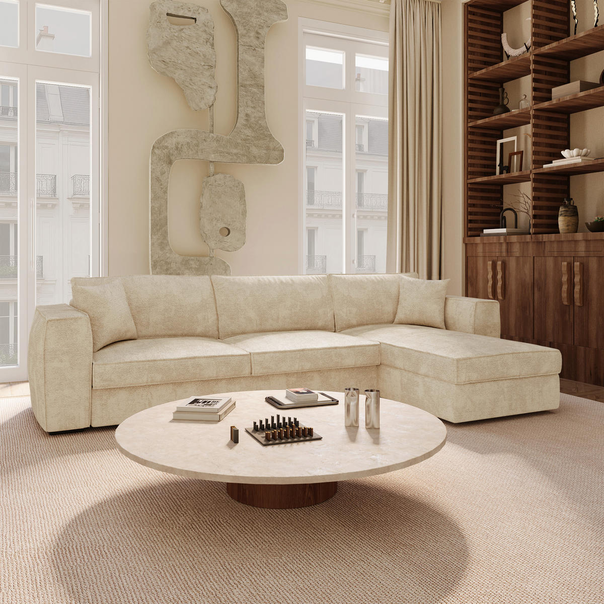 ECKSOFA rechtwinklig MIKA Kettgewebe mit weichem Griff Beige 292cm - Beige, Textil (292/100cm) - Premium Interiors