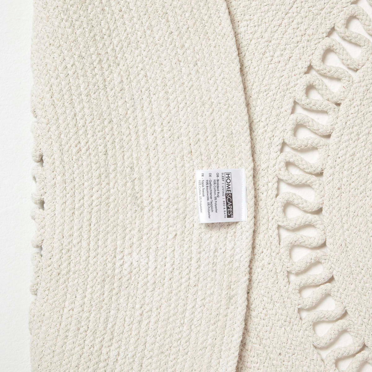 TEPPICH geflochten rund mit Häkel-Muster 120 cm - Creme, Textil (120/120cm) - Homescapes