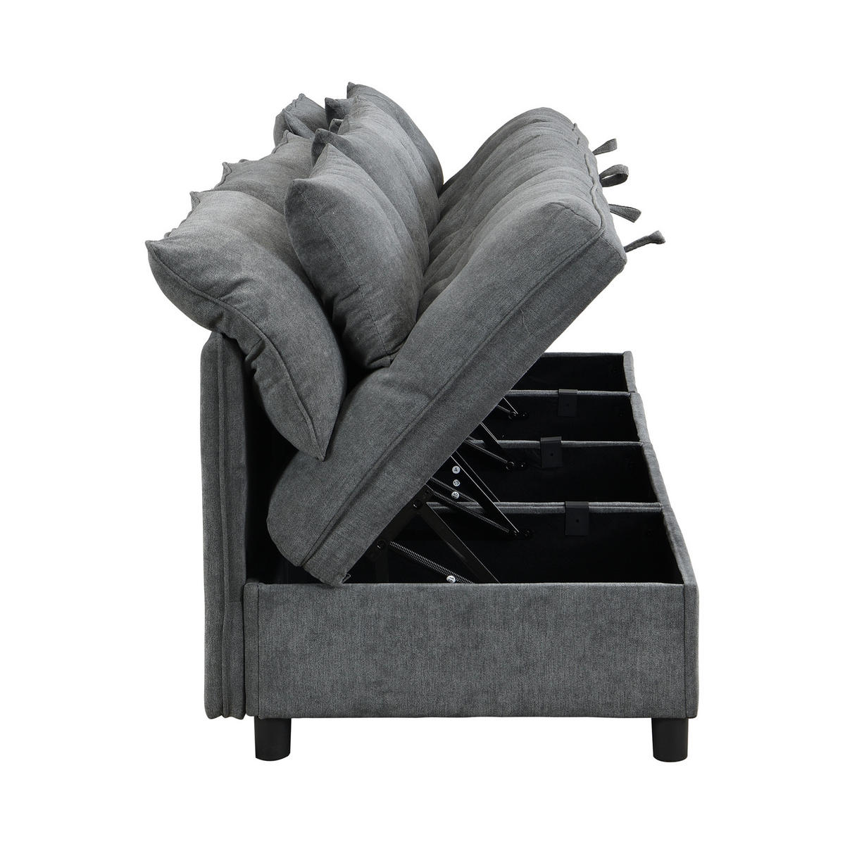 SOFA Modulares 4-Sitzer mit Schlaffunktion und Stauraum Chenille Bezug Antique Gray 360/95/80 cm - Dunkelgrau, Kunststoff (274/87/76cm) - OKWISH
