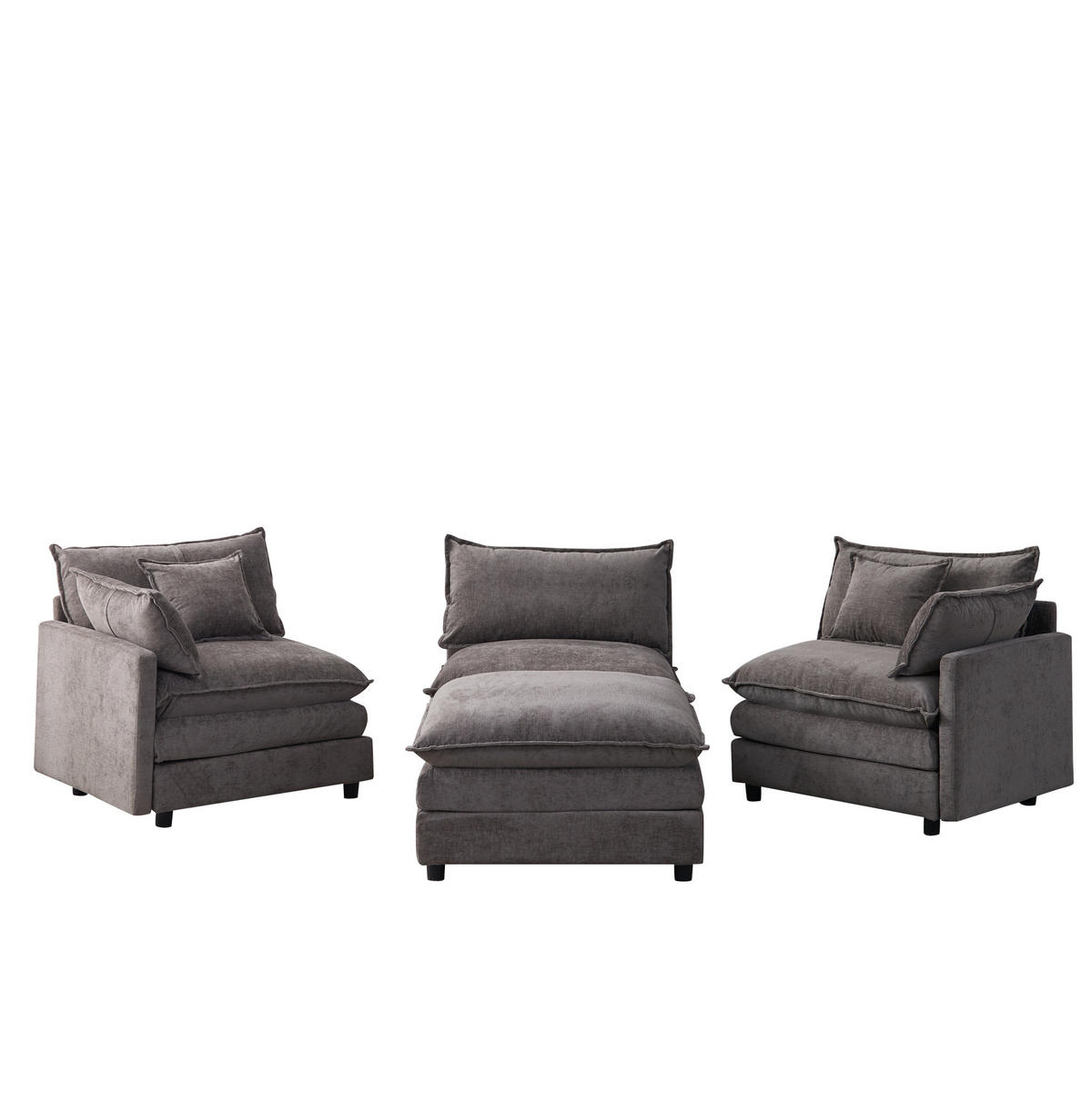 ECKSOFA 267/154/85 cm Grau aus Chenille mit modularer Ottomane - Grau, Textil (154/267cm) - OKWISH