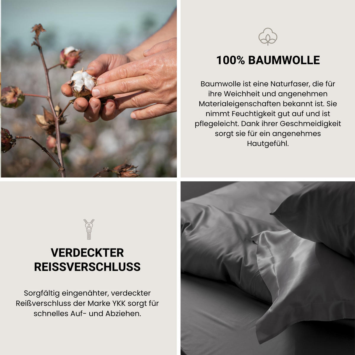 BETTWÄSCHESET Ella - Baumwollsatin - 2-teilig - 155 x 220 cm - Dunkelgrau - Dunkelgrau, Textil (155/220cm) - SCHIESSER