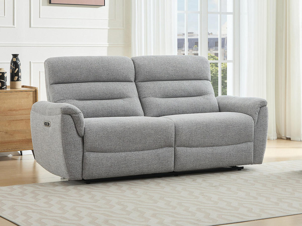 3-SITZER Elektrisches Relax-Sofa aus grauem Strukturstoff BREVIO - Grau, Textil (193/101/91cm) - Vente-Unique