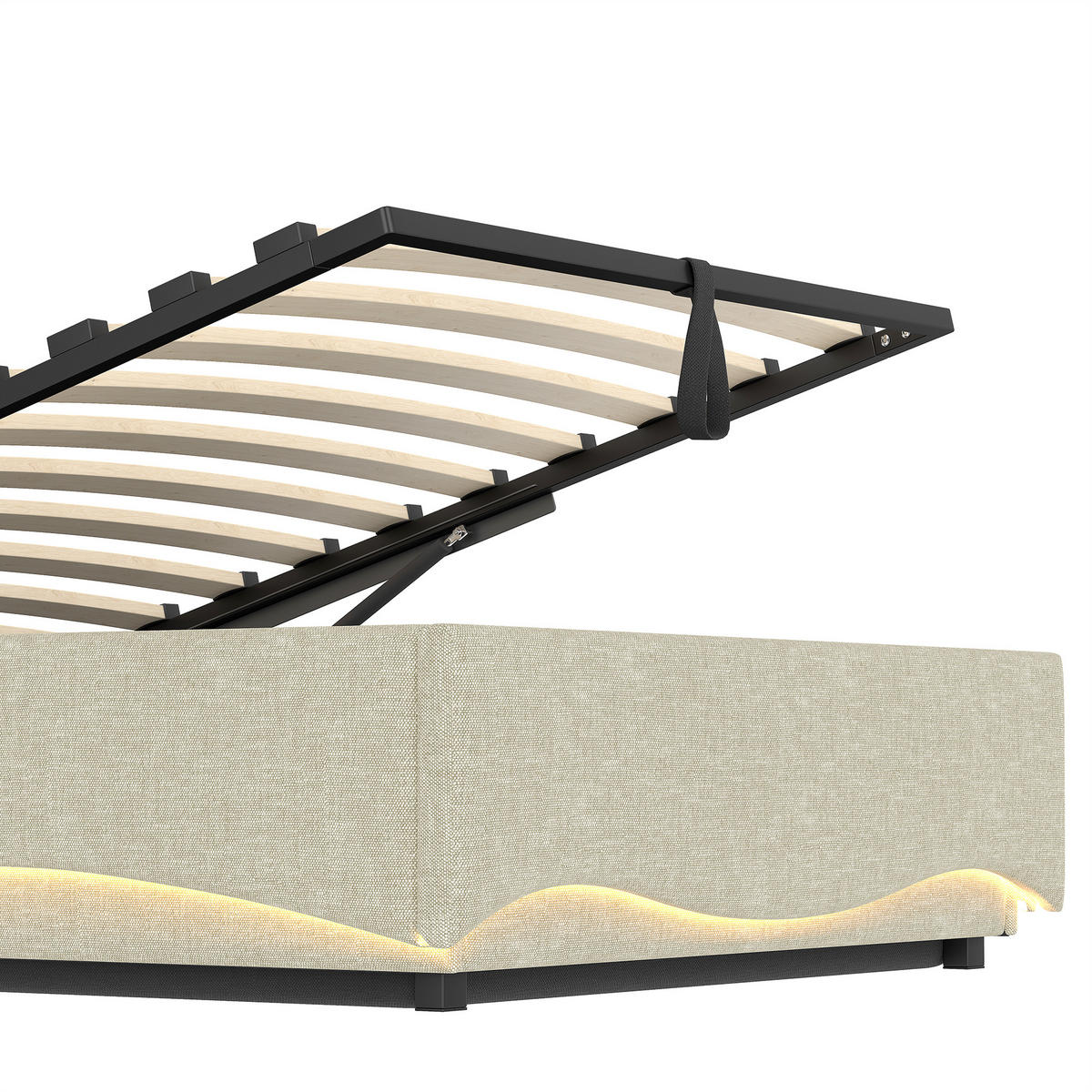 STAURAUMBETT 90/200 cm DE-04971, mit LED und Hydraulik in Beige - Beige, Holzwerkstoff/Metall (90/200cm) - ComfortXL